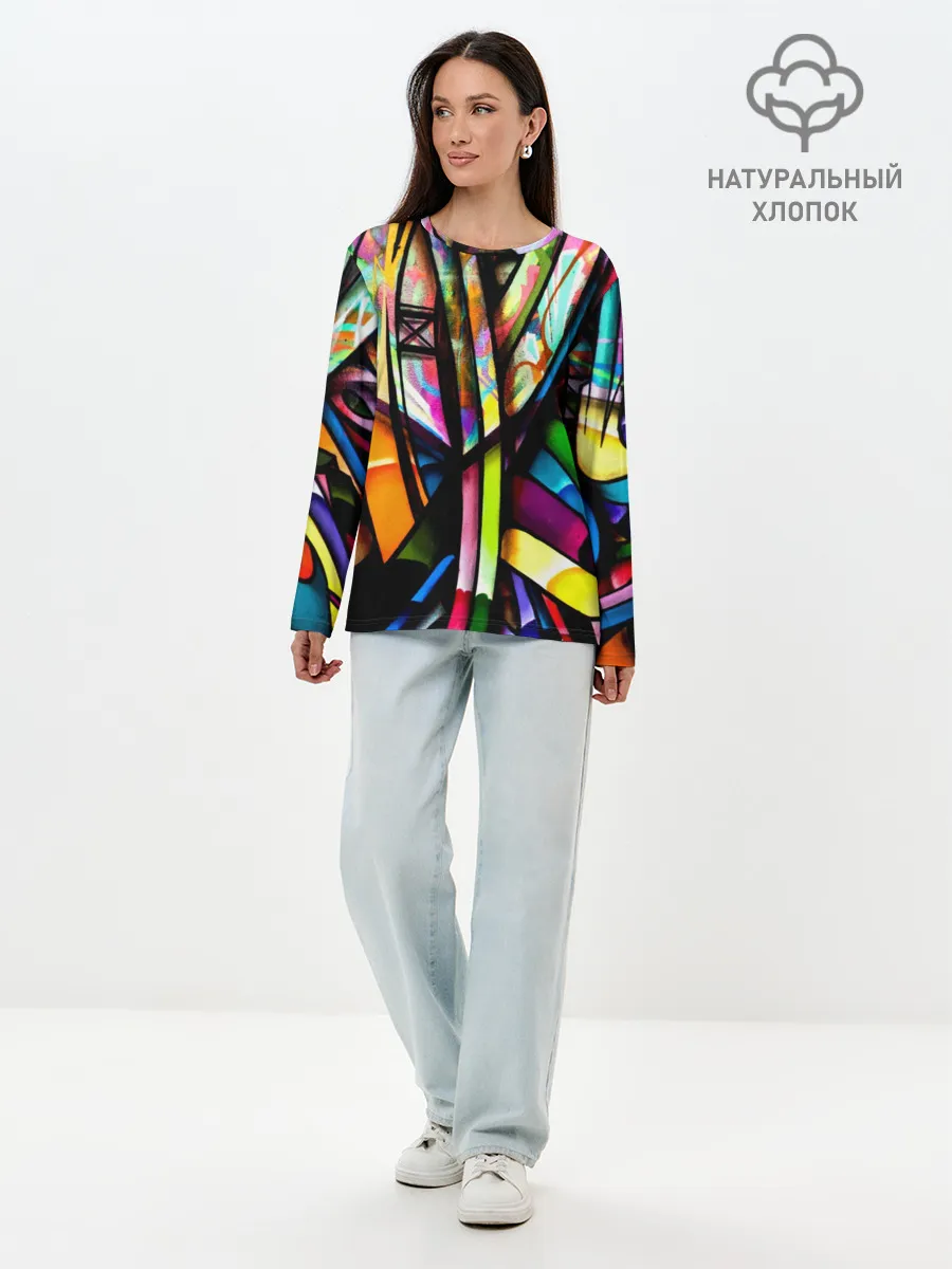 Лонгслив женский. Хлопок / Красочное граффити