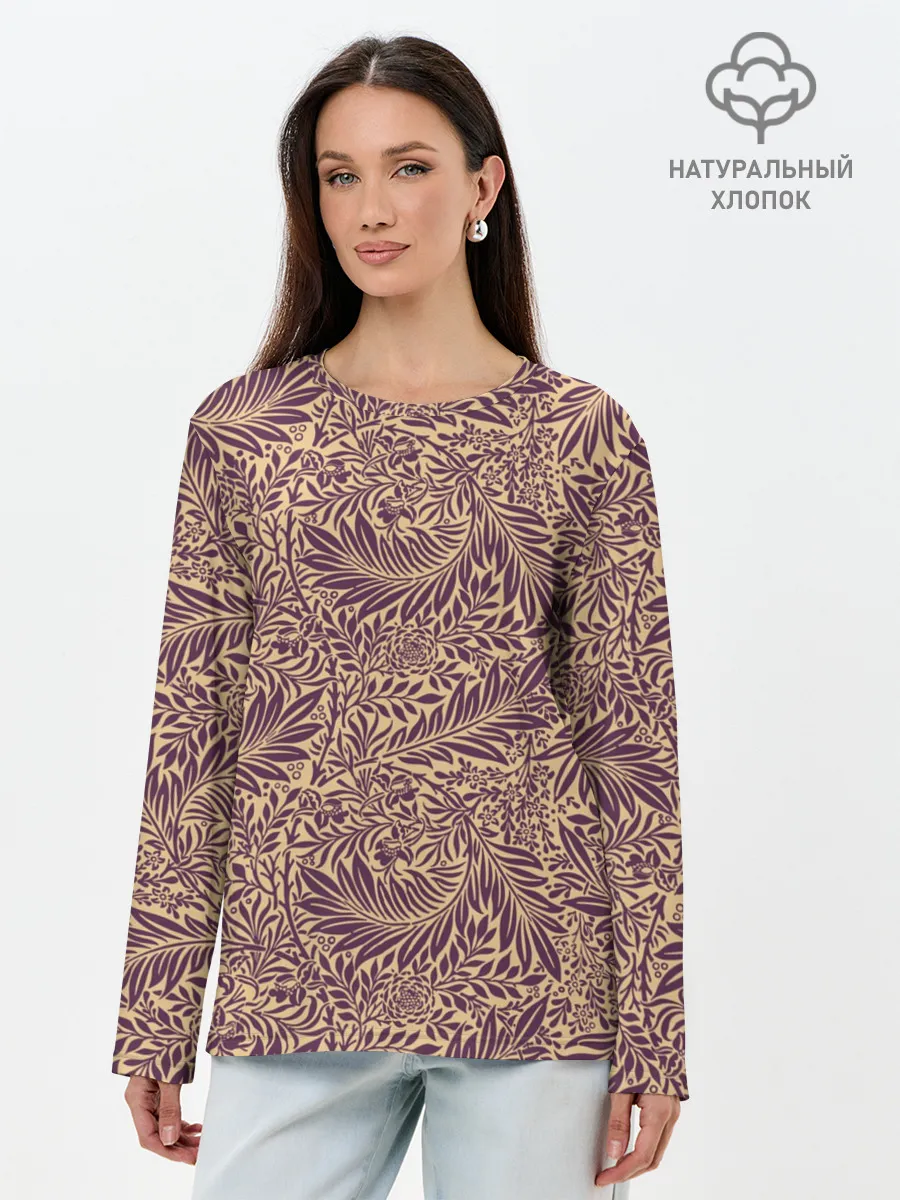 Лонгслив женский. Хлопок / Фиолетовые цветы