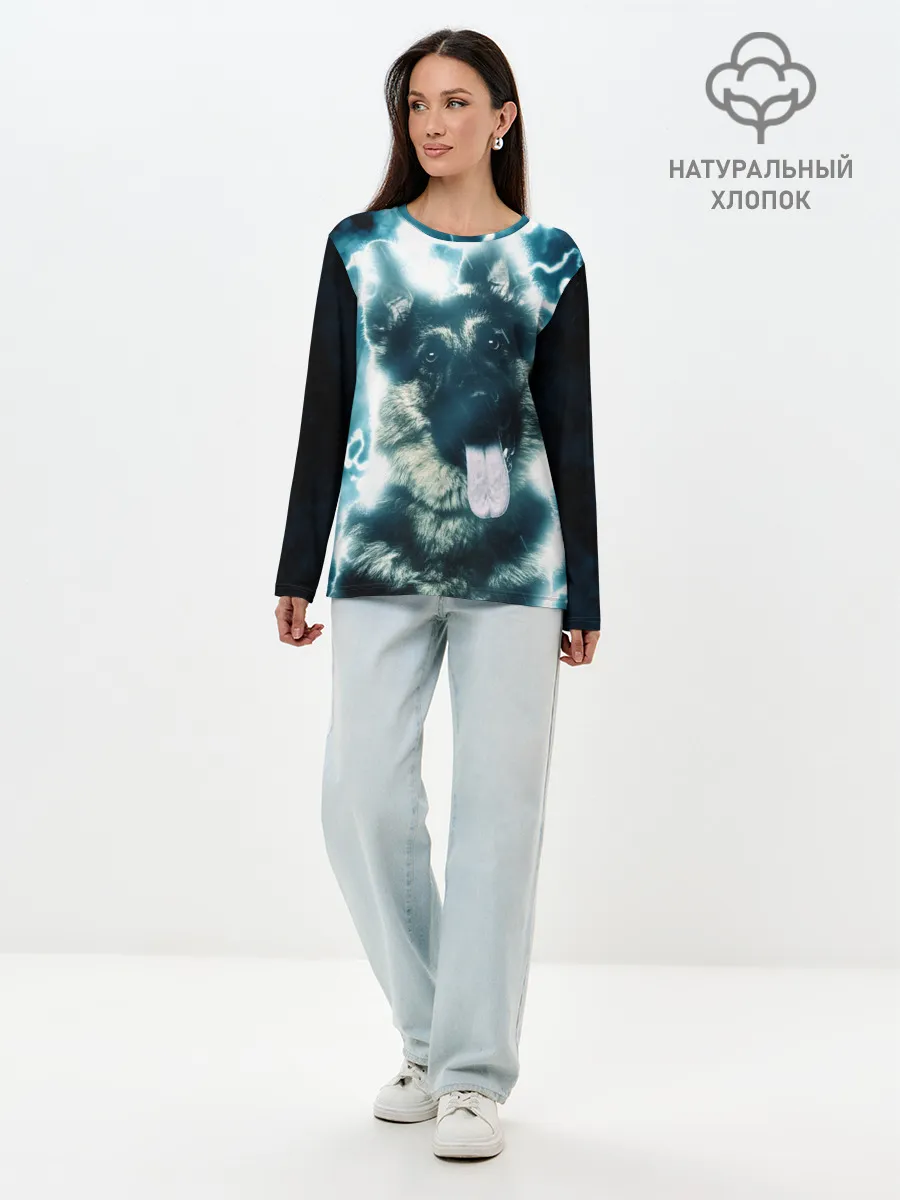 Лонгслив женский. Хлопок / Немецкая овчарка