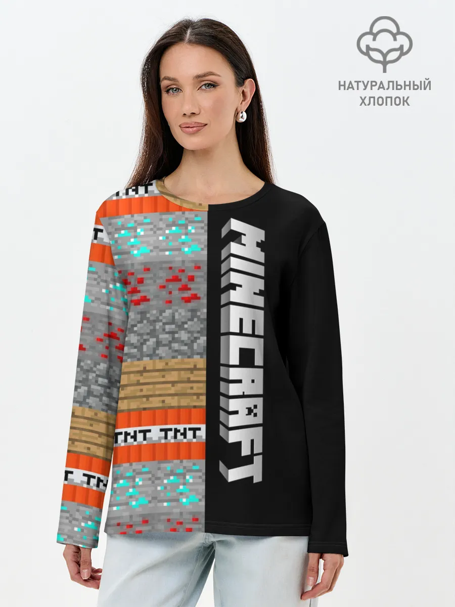 Лонгслив женский. Хлопок / Minecraft