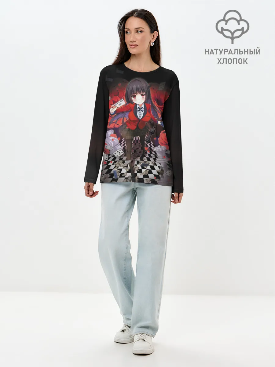 Лонгслив женский. Хлопок / Kakegurui шахматная доска