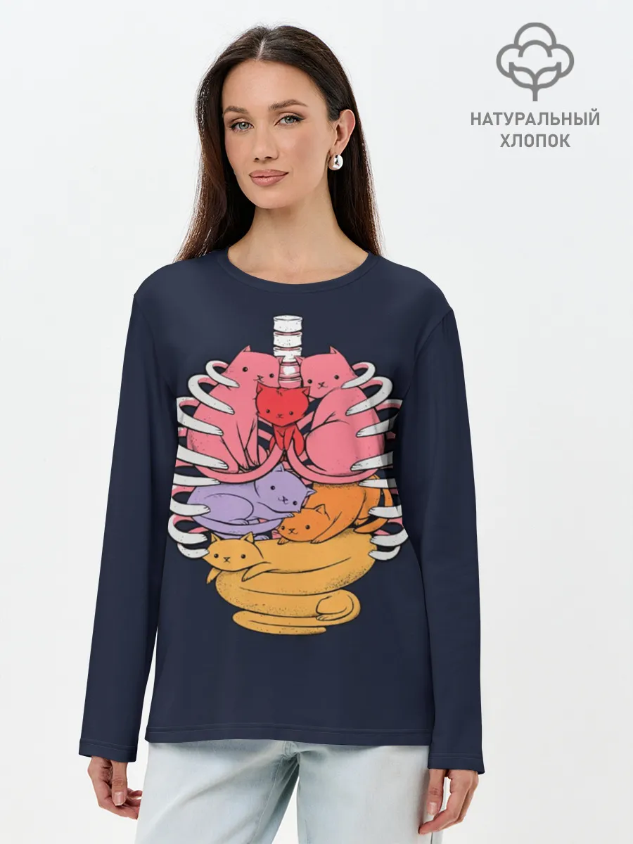 Лонгслив женский. Хлопок / Внутри Меня Котики