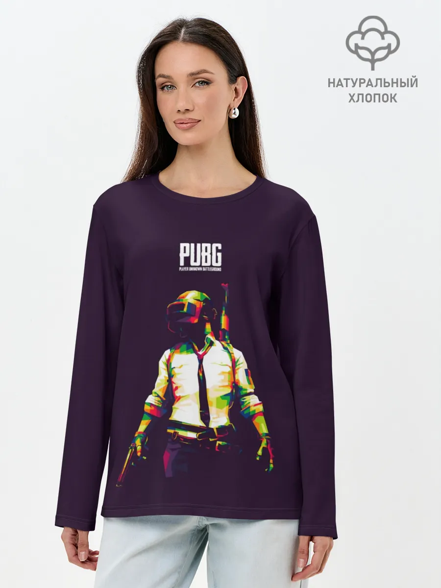 Лонгслив женский. Хлопок / PUBG. Lowpoly