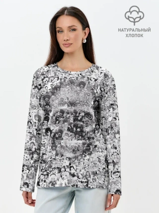 Лонгслив женский. Хлопок / Череп из ахегао