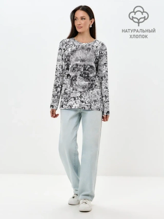 Лонгслив женский. Хлопок / Череп из ахегао