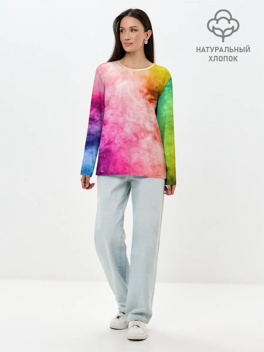 Лонгслив женский. Хлопок / Радужный дым