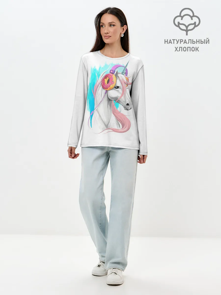 Лонгслив женский. Хлопок / Music Unicorn Art