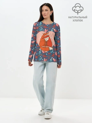 Лонгслив женский. Хлопок / Влюбленные лисички