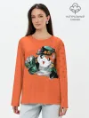 Лонгслив женский. Хлопок / Джоджо хомяк на оранжевом