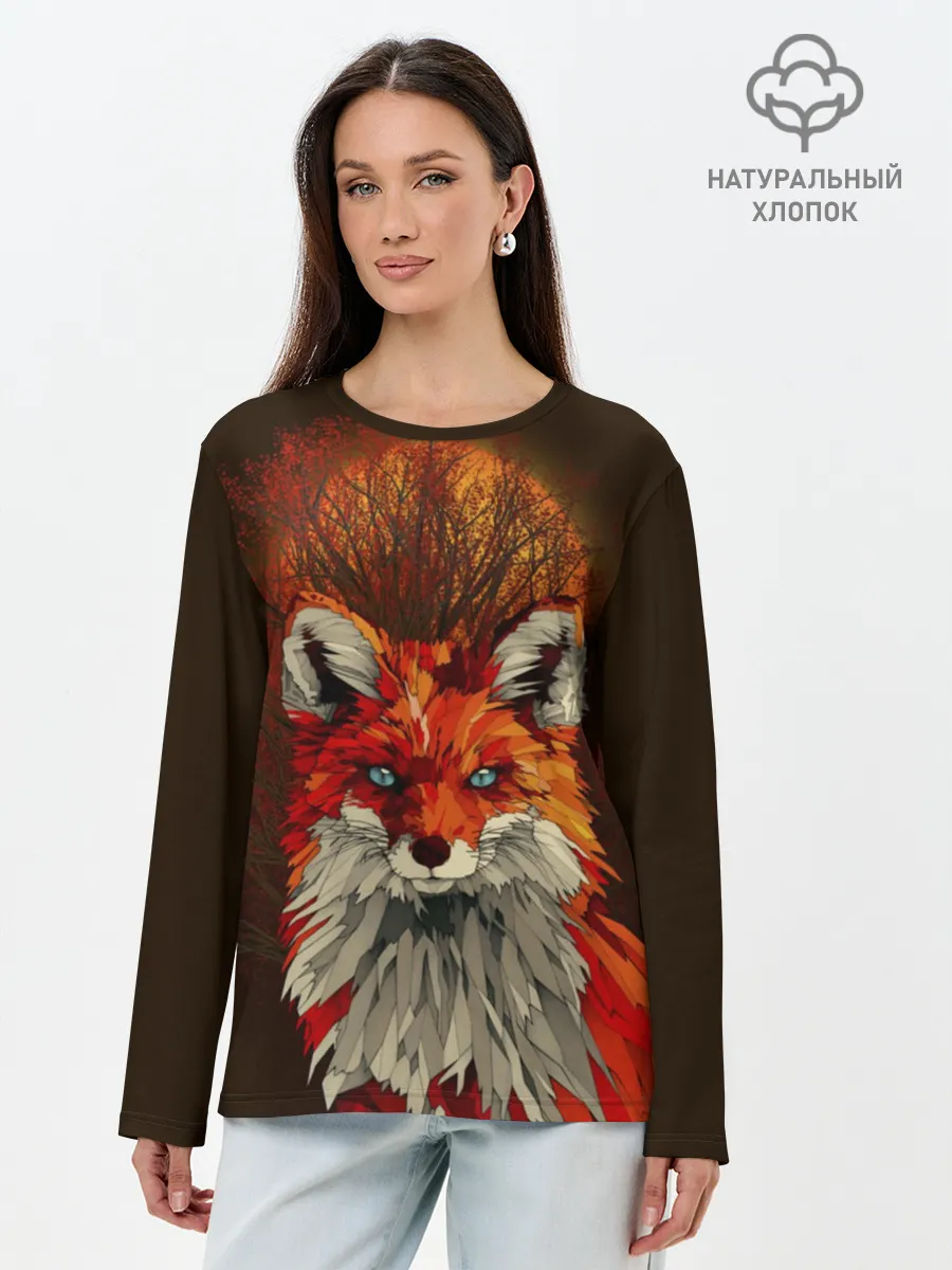 Лонгслив женский. Хлопок / Лисичка и яркая луна