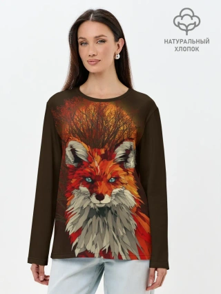 Лонгслив женский. Хлопок / Лисичка и яркая луна