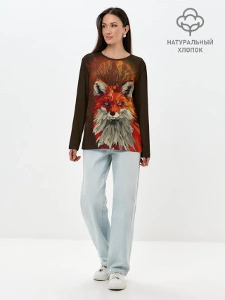 Лонгслив женский. Хлопок / Лисичка и яркая луна