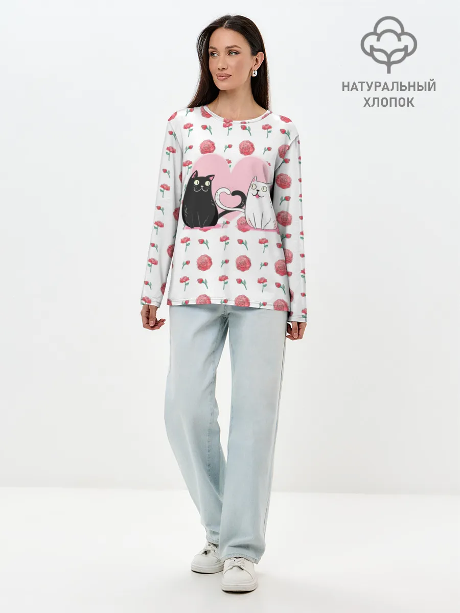 Лонгслив женский. Хлопок / Милые котики