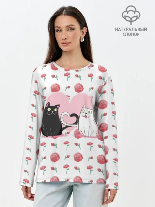 Лонгслив женский. Хлопок / Милые котики