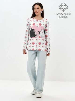 Лонгслив женский. Хлопок / Милые котики