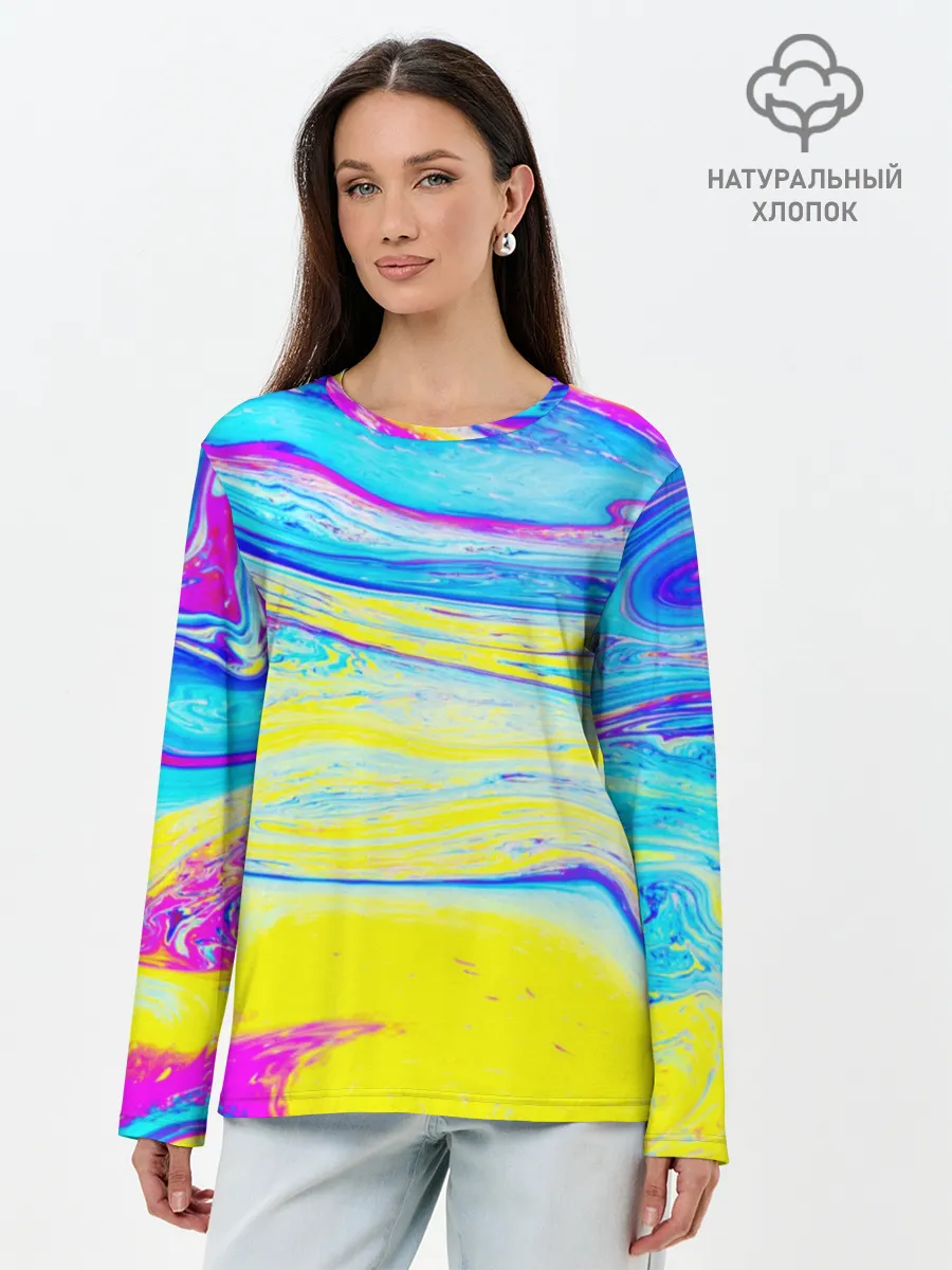 Лонгслив женский. Хлопок / Разводы красок