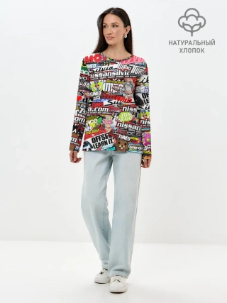 Лонгслив женский. Хлопок / Cars Stickerbombing