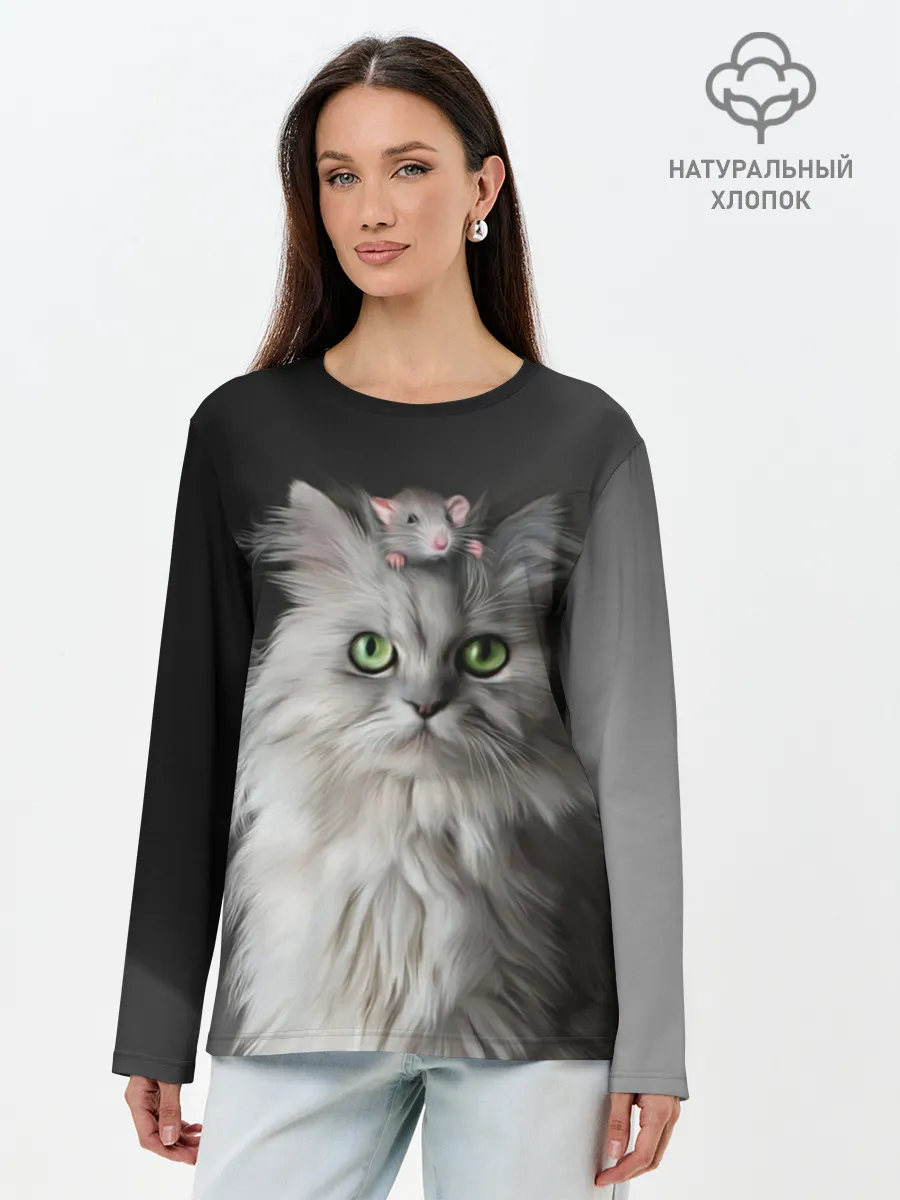 Лонгслив женский. Хлопок / Кот и мышка