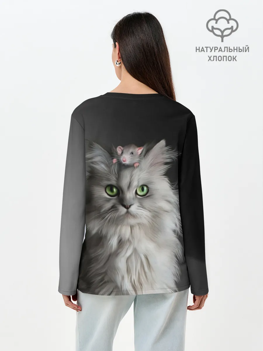 Лонгслив женский. Хлопок / Кот и мышка