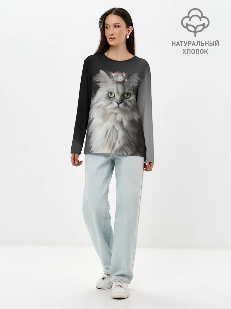 Лонгслив женский. Хлопок / Кот и мышка
