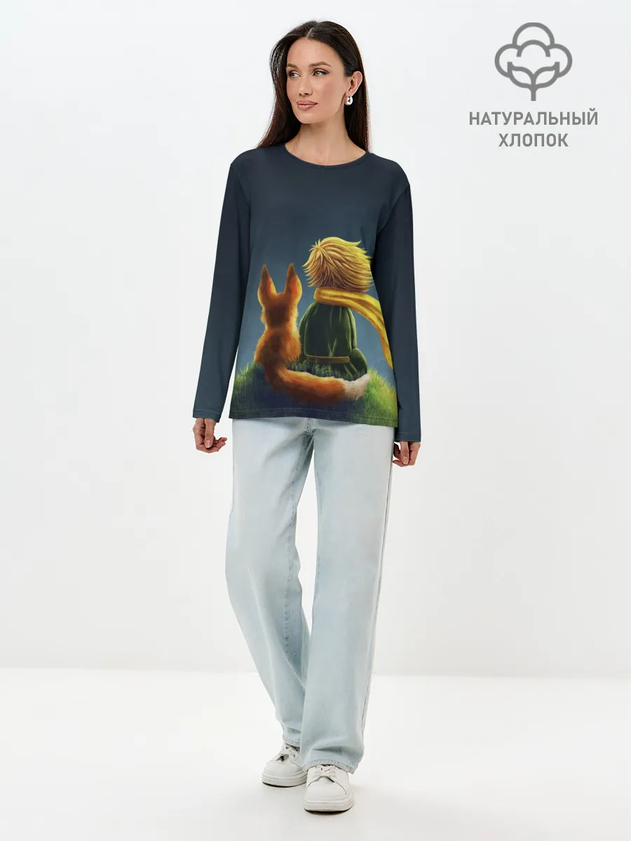 Лонгслив женский. Хлопок / Маленький принц с лисой