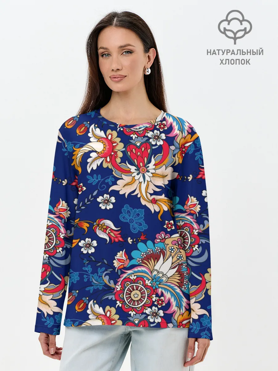 Лонгслив женский. Хлопок / Экзотический орнамент