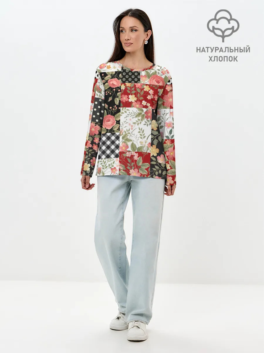 Лонгслив женский. Хлопок / Лоскутный орнамент