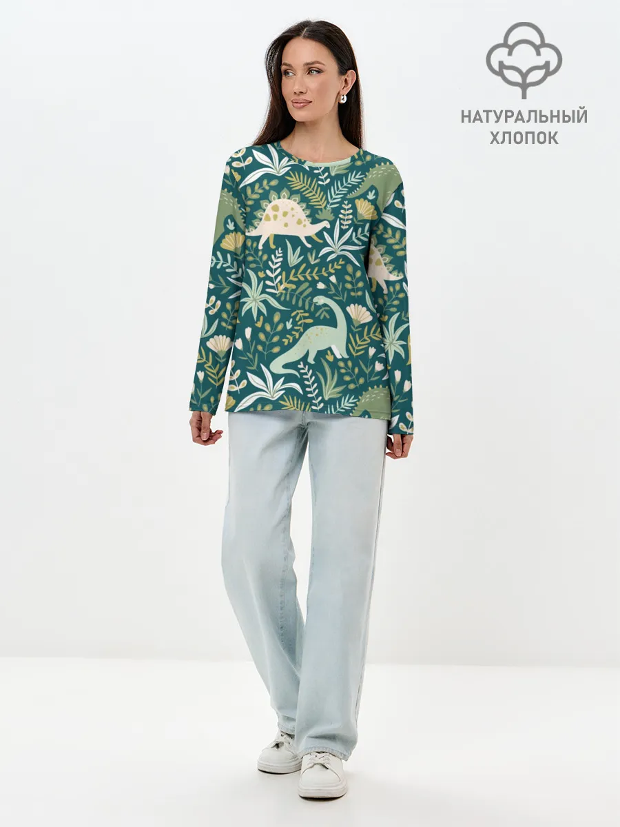 Лонгслив женский. Хлопок / Динозавры