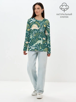 Лонгслив женский. Хлопок / Динозавры