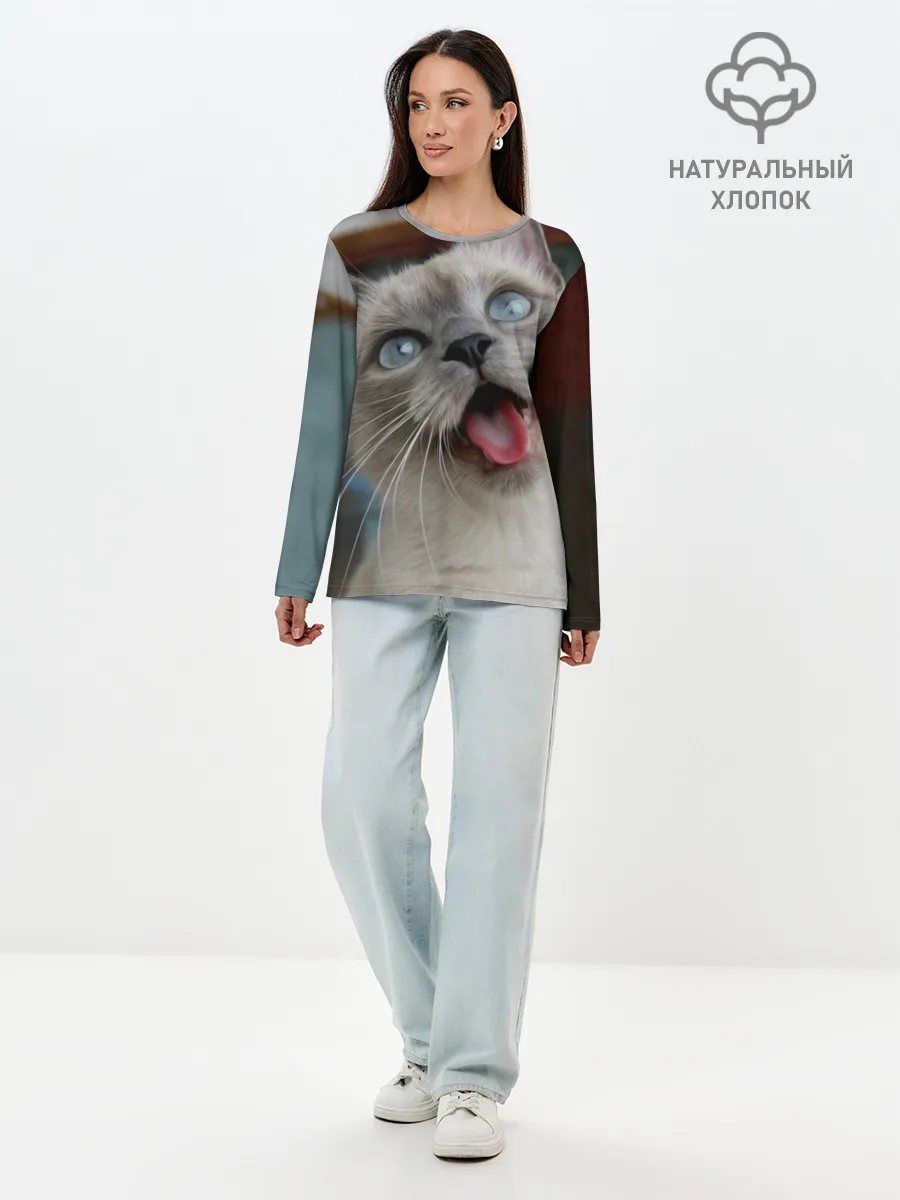 Лонгслив женский. Хлопок / Сиамский котенок