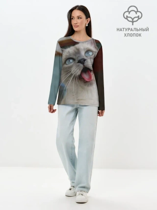 Лонгслив женский. Хлопок / Сиамский котенок