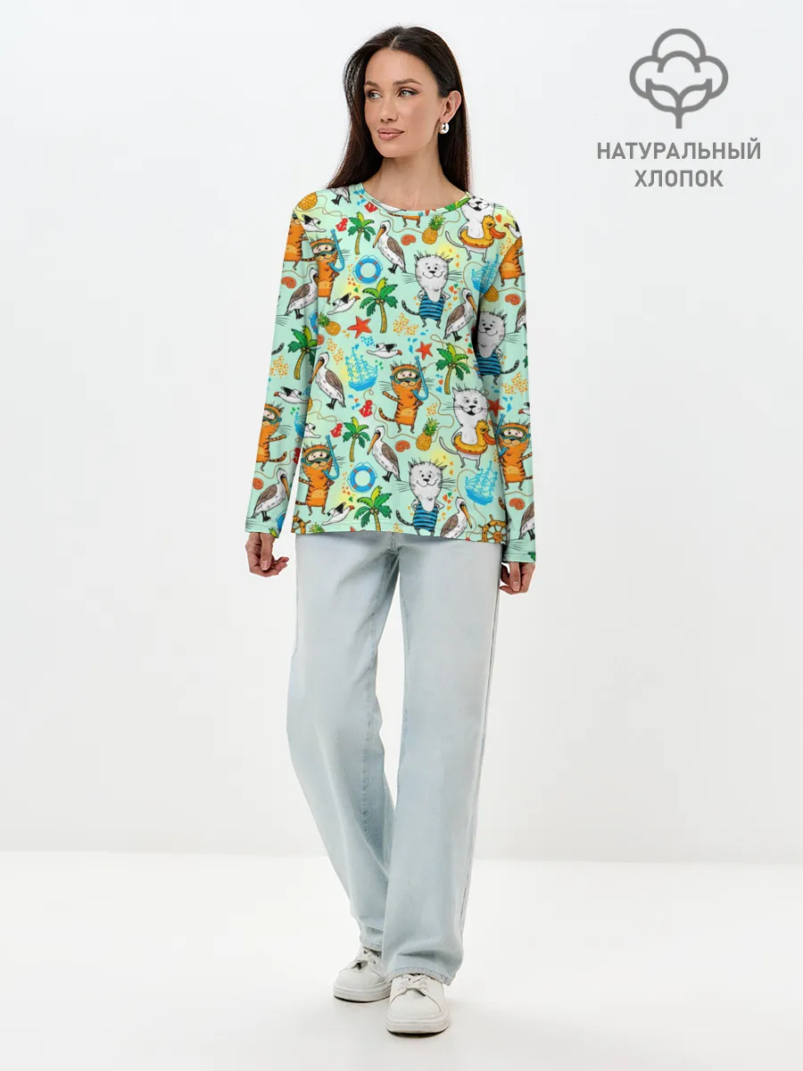 Лонгслив женский. Хлопок / Коты на отдыхе