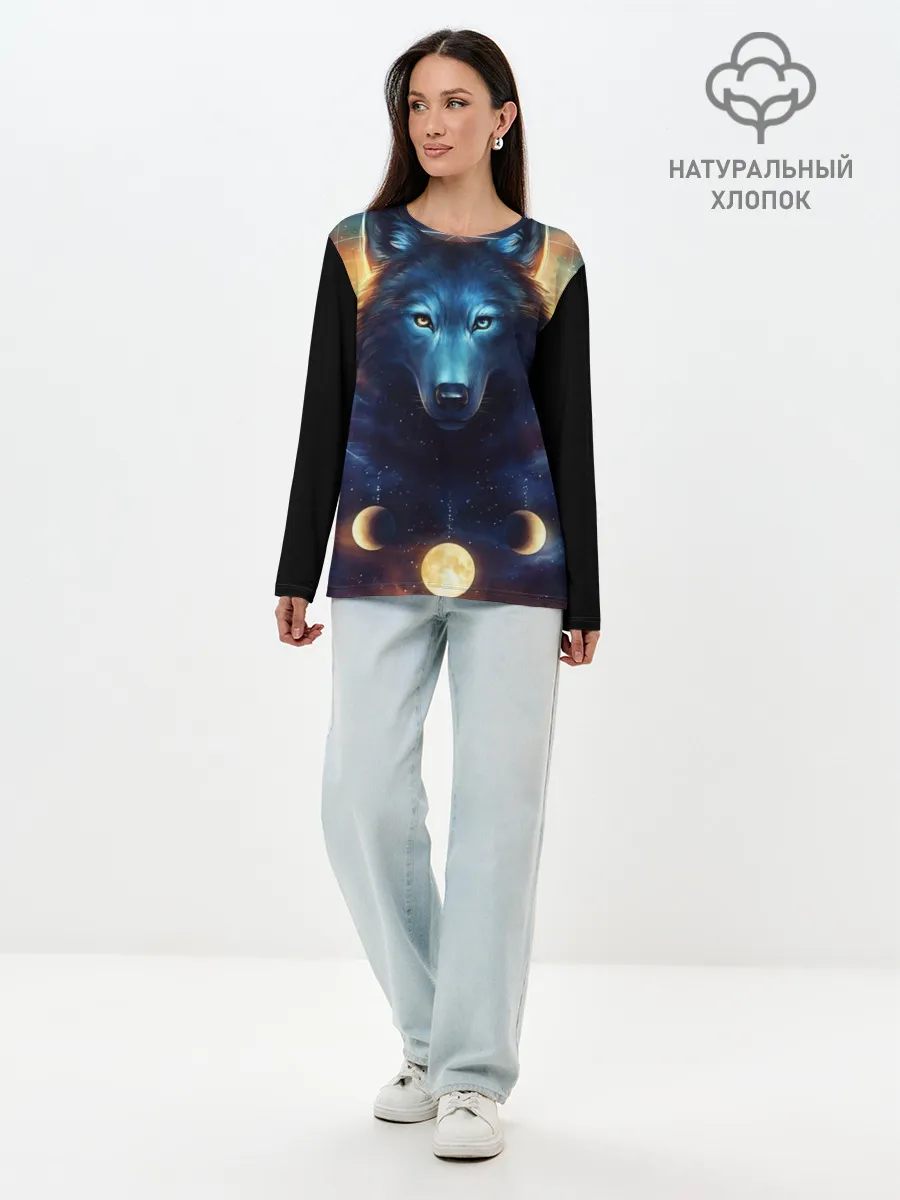 Лонгслив женский. Хлопок / волк