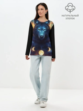 Лонгслив женский. Хлопок / волк