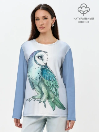 Лонгслив женский. Хлопок / сова