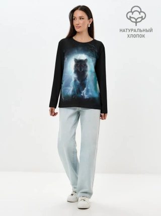 Лонгслив женский. Хлопок / волк