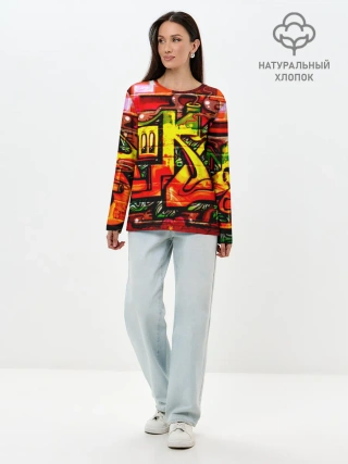 Лонгслив женский. Хлопок / Граффити