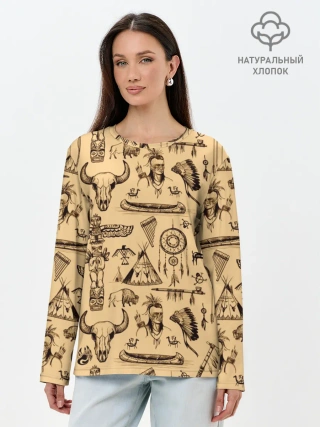 Лонгслив женский. Хлопок / Индейский паттерн
