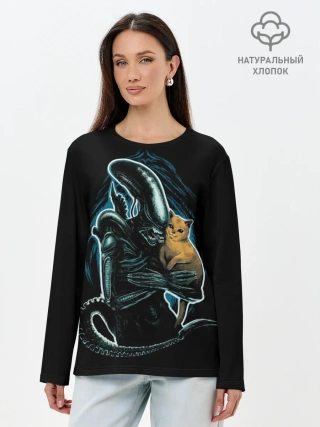 Лонгслив женский. Хлопок / Чужой и котик