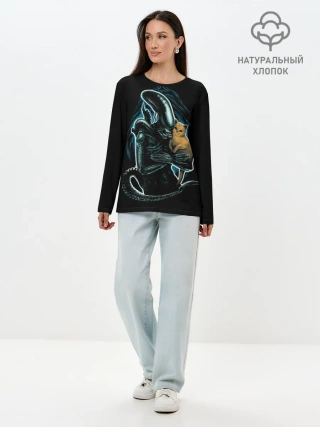 Лонгслив женский. Хлопок / Чужой и котик
