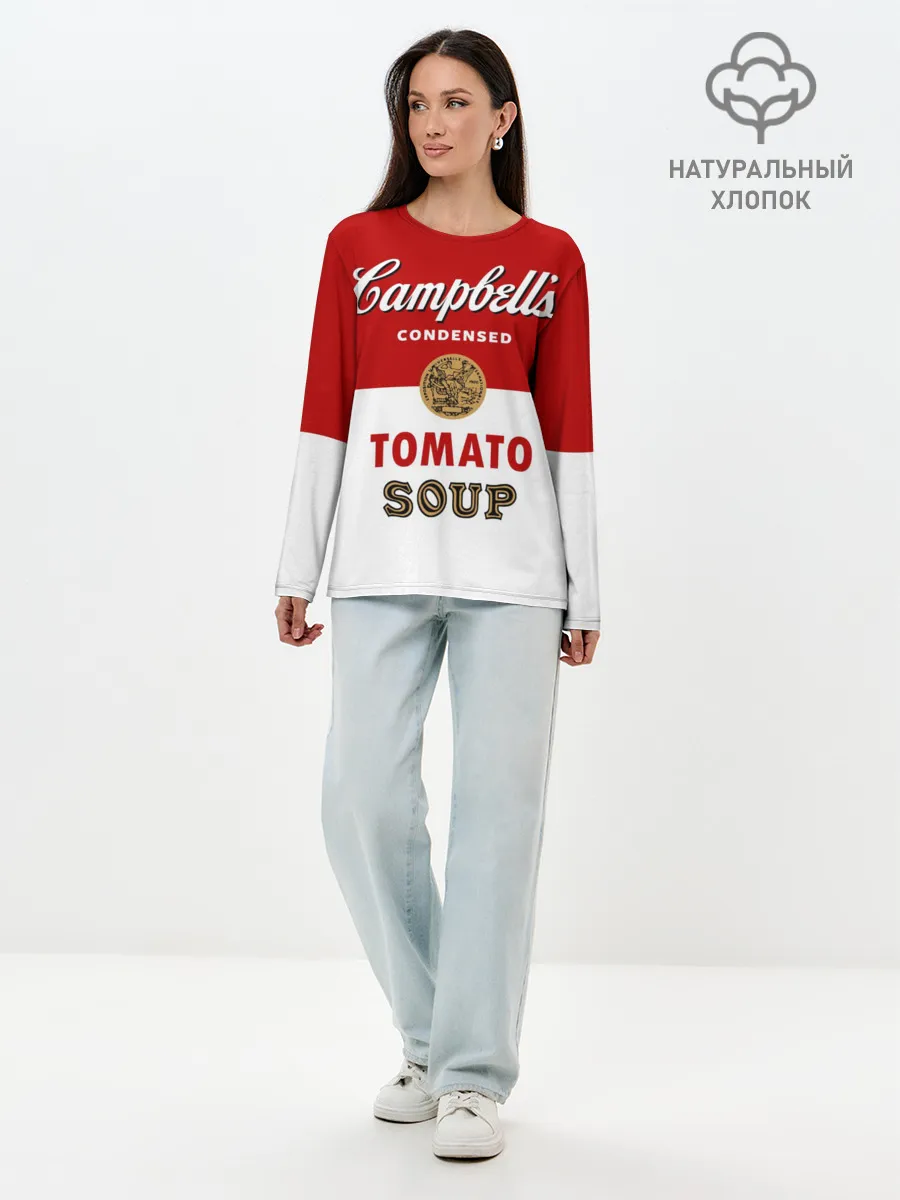 Лонгслив женский. Хлопок / Банка с супом Кэмпбелл