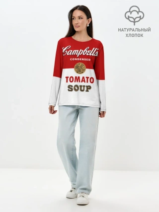 Лонгслив женский. Хлопок / Банка с супом Кэмпбелл