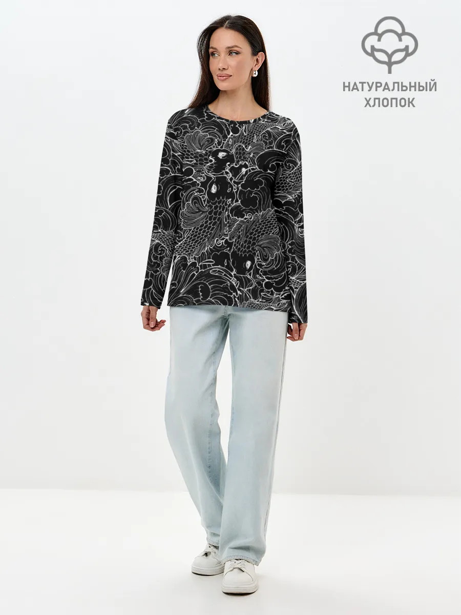 Лонгслив женский. Хлопок / Карпы кои