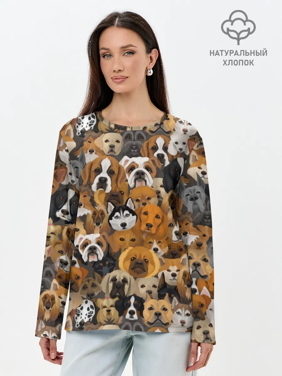 Лонгслив женский. Хлопок / Собаки