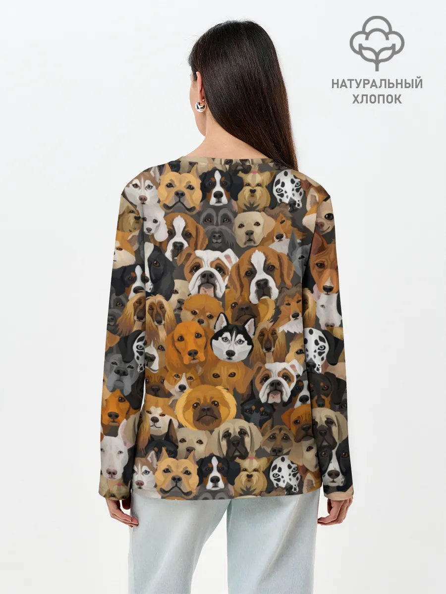 Лонгслив женский. Хлопок / Собаки