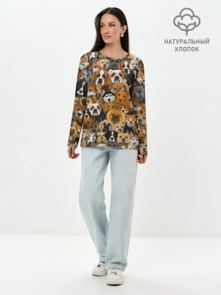 Лонгслив женский. Хлопок / Собаки