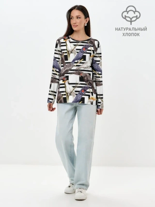 Лонгслив женский. Хлопок / Попугаи какаду