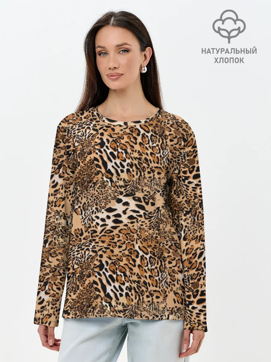 Лонгслив женский. Хлопок / Леопард