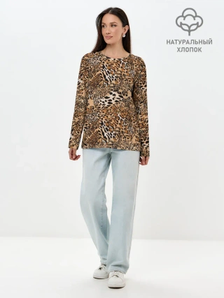 Лонгслив женский. Хлопок / Леопард