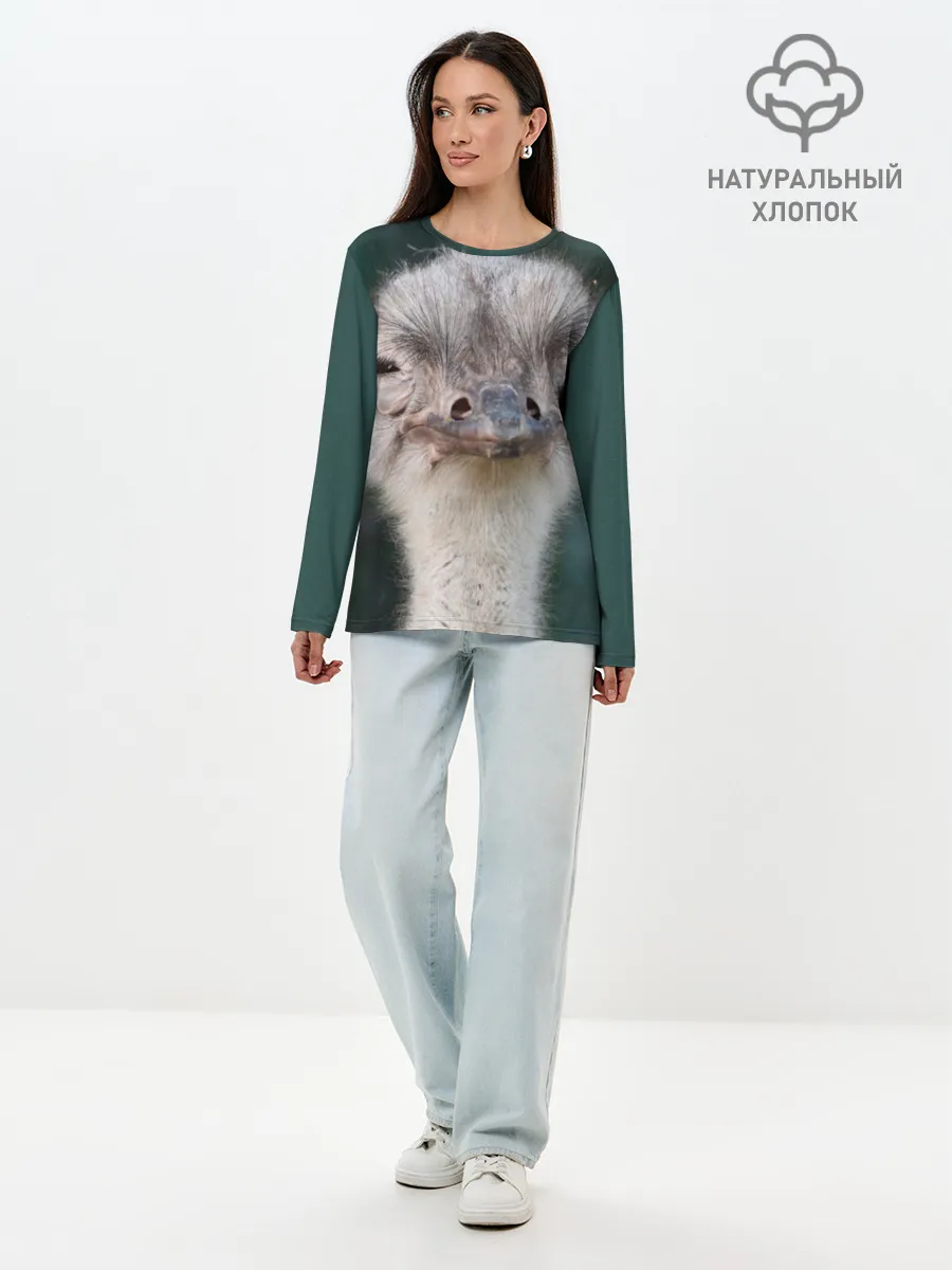 Лонгслив женский. Хлопок / Подозрительный страус